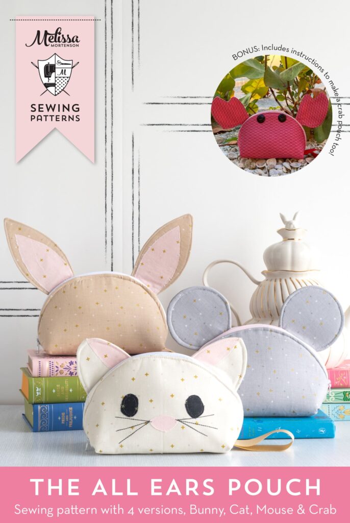 Couverture de toutes les oreilles pochette patron de couture avec chat, lapin et souris zip sacs
