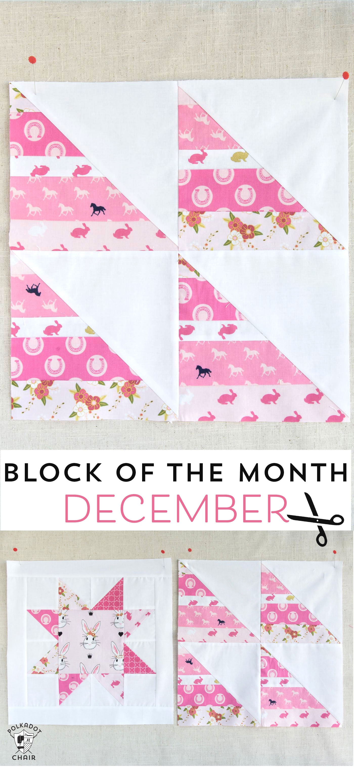 Instructions pour le bloc du mois de décembre ; un bloc String Half Square Triangle Quilt sur polkadotchair.com - c'est gratuit ! - Je fais totalement ça..