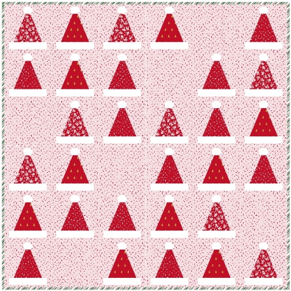 diagramme de la courtepointe du chapeau de Père Noël avec fond rose