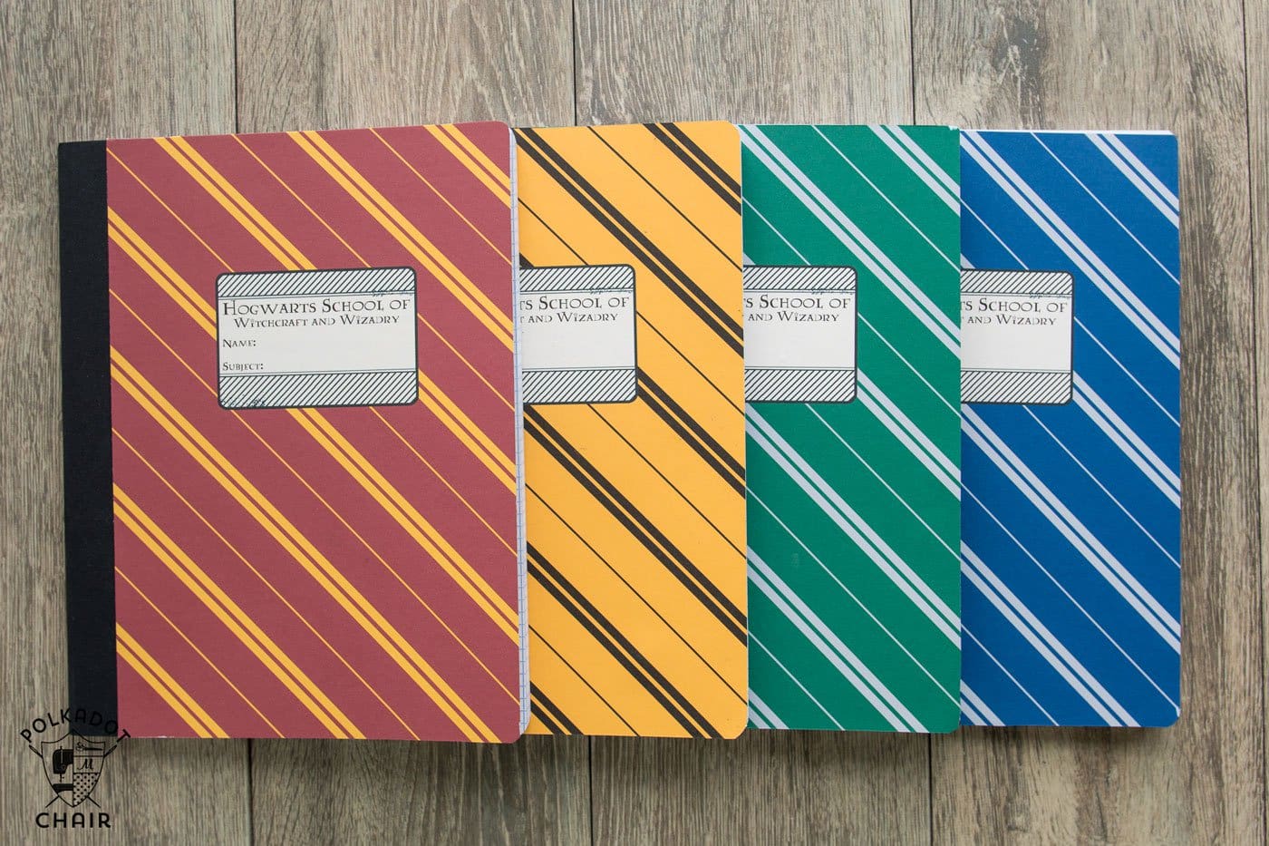 Cahiers de bricolage Harry Potter Poudlard ; avec des couvertures imprimables gratuites pour chaque maison sur polkadotchair.com