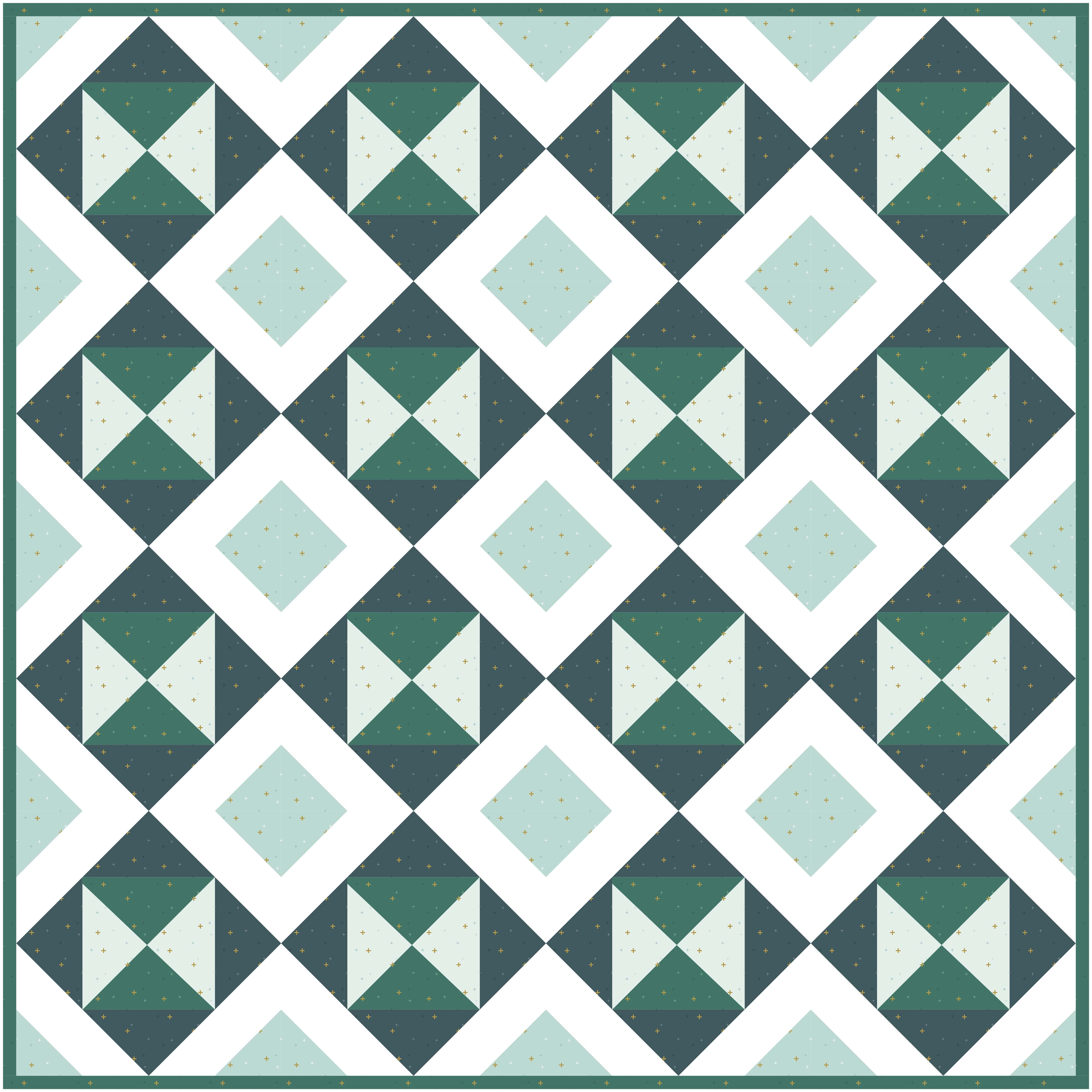 geometrisch quiltpatroon in blauw en aqua