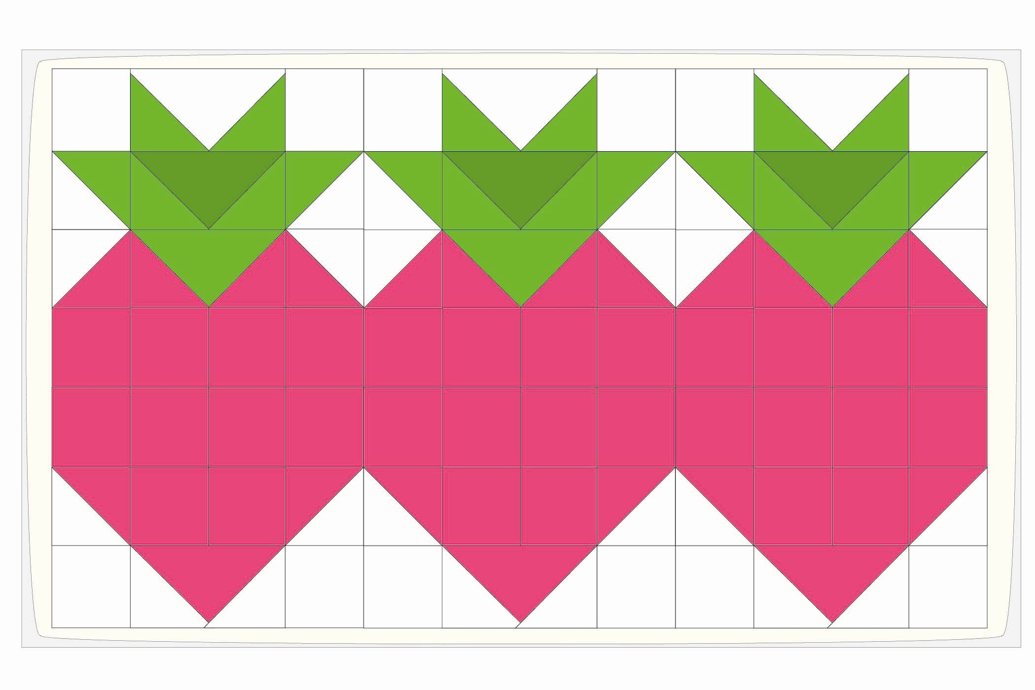 carrés et triangles roses et blancs montrant une disposition en patchwork