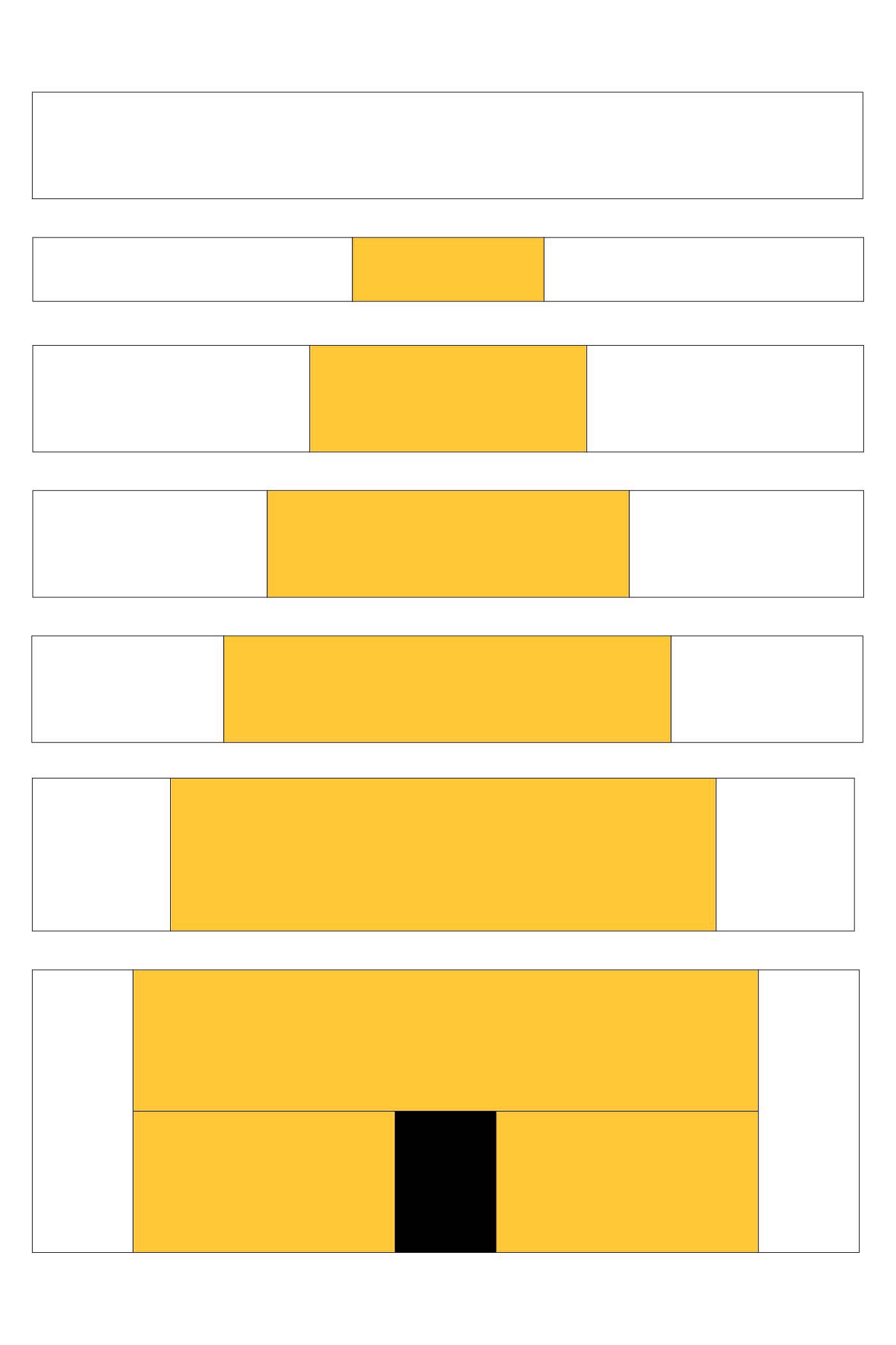 diagramme des étapes de construction des blocs de courtepointe en ruche ; montrant des rectangles de tissu jaune et noir