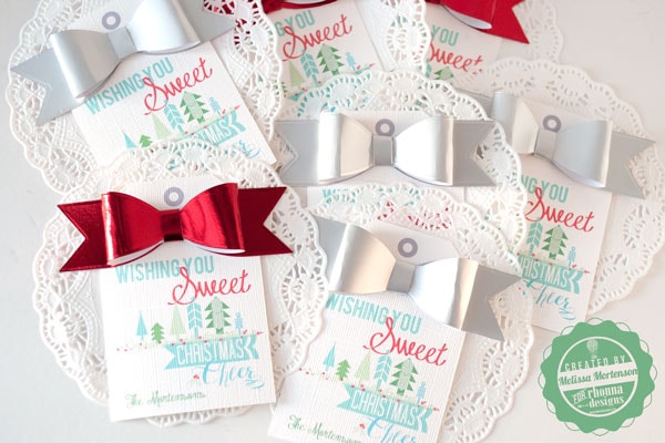 Cute idea for tags for neighbor treats for Christmas. Layer the tag on a doily with a paper bow, could even use with store bought treats 