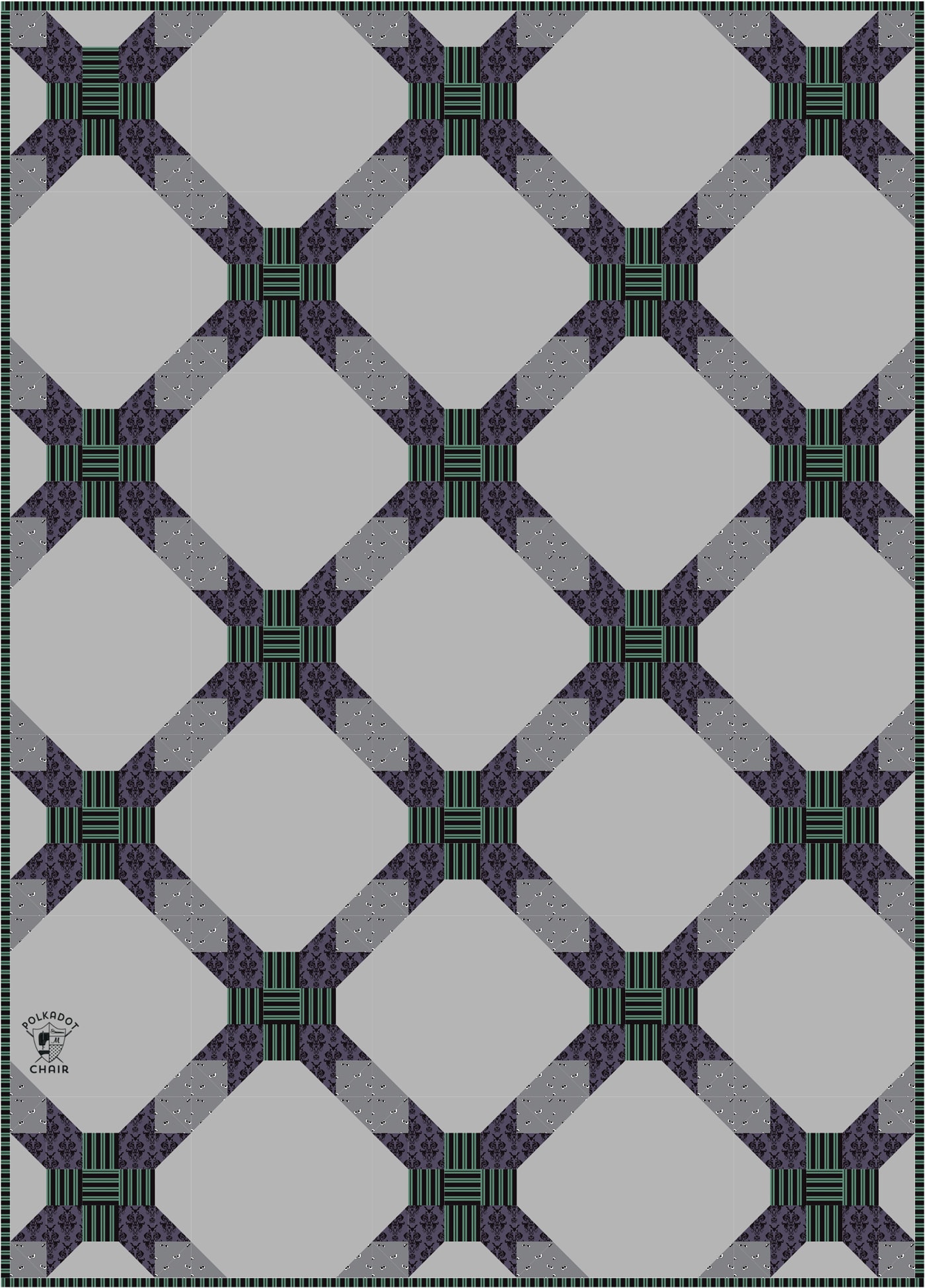 diagramme de courtepointe géométrique gris violet et vert