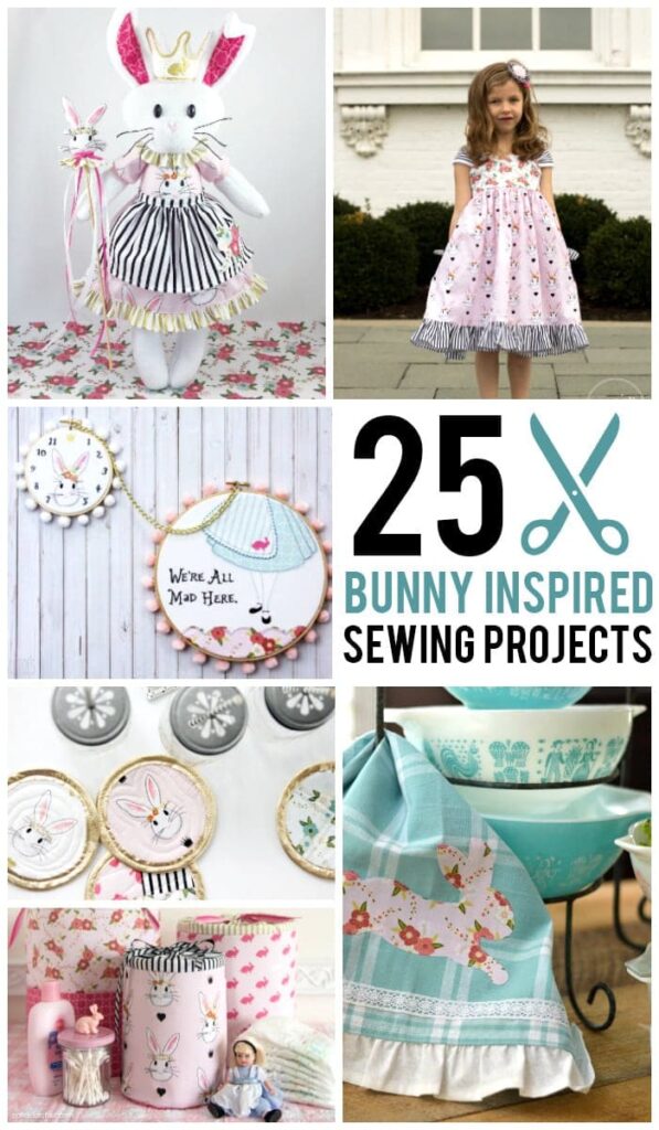 Plus de 25 projets de couture "inspirés" par bunny utilisant wonderland fabric ; jolies filles habillent des idées, des sacs fourre-tout, des modèles de peluche de lapin et plus encore!