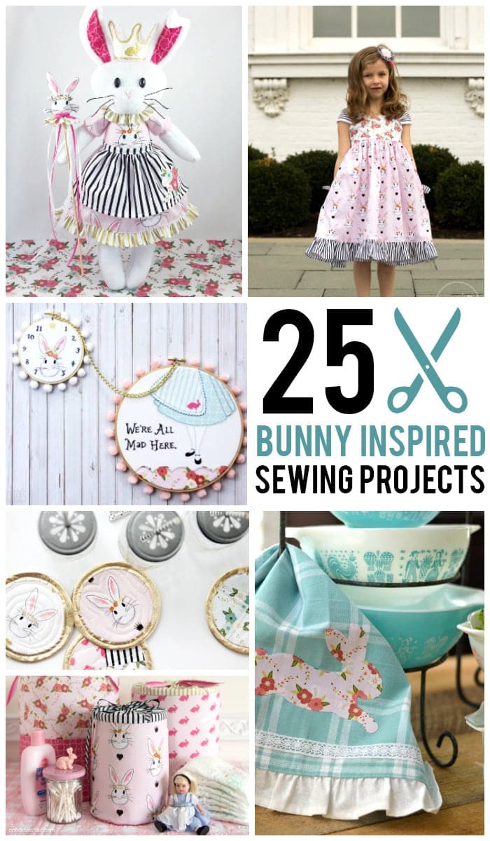 Plus de 25 projets de couture « inspirés » de Bunny utilisant Wonderland Fabric ; de jolies idées de robes pour filles, des sacs fourre-tout, des modèles de lapins et bien plus encore !