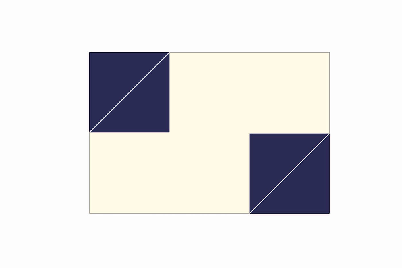 étape du schéma d'assemblage de la courtepointe, forme géométrique avec carrés et triangles bleu marine et crème
