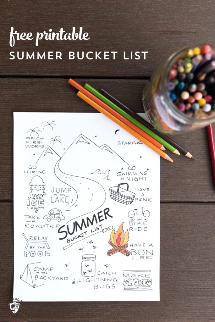 Feuille de coloriage imprimable gratuite de la liste des seaux d'été - une idée si amusante pour les enfants pour l'été - à télécharger gratuitement sur polkadotchair.com