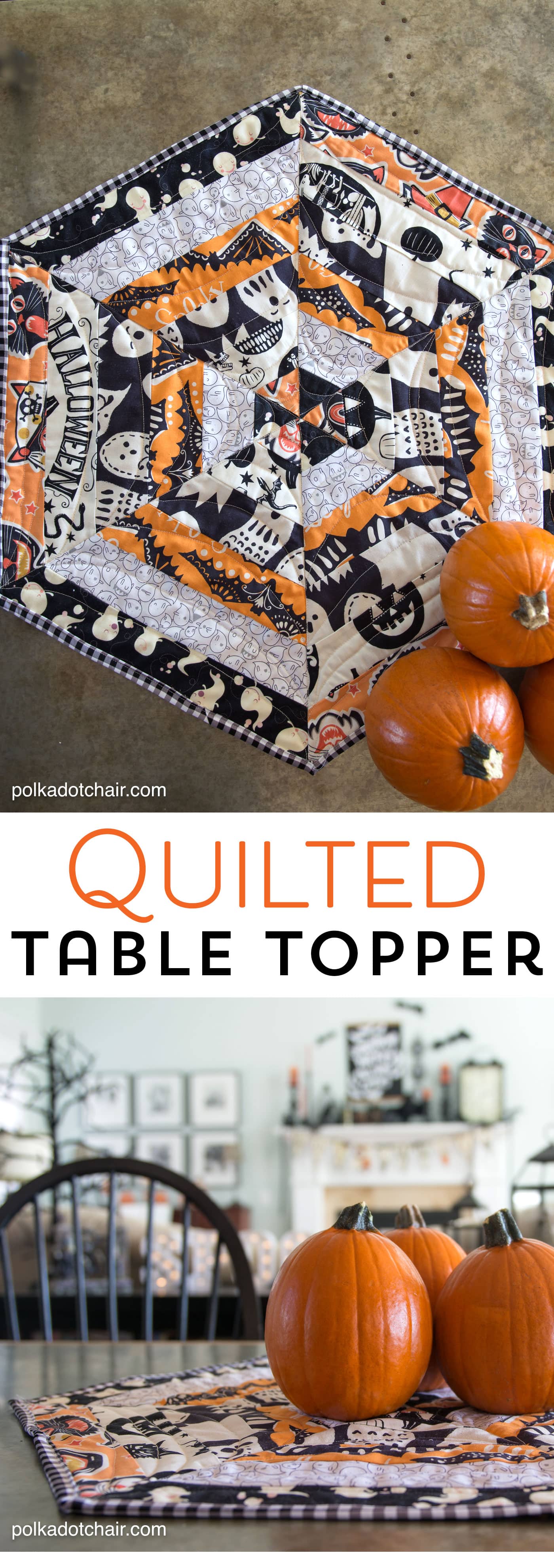 Tutoriel de couture de dessus de table matelassé pour Halloween, si mignon que vous pouvez changer le tissu et l'utiliser pour toutes les vacances !