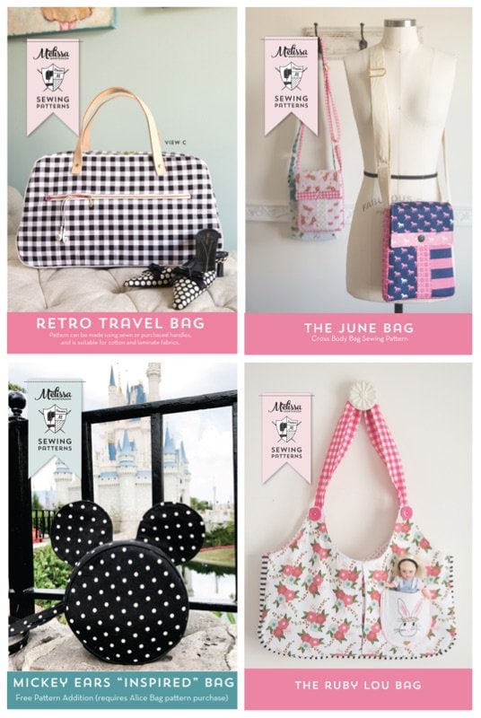 Patrons de couture de sacs et sacs à main vraiment mignons et faciles à réaliser. J'adore le sac Mickey Mouse !