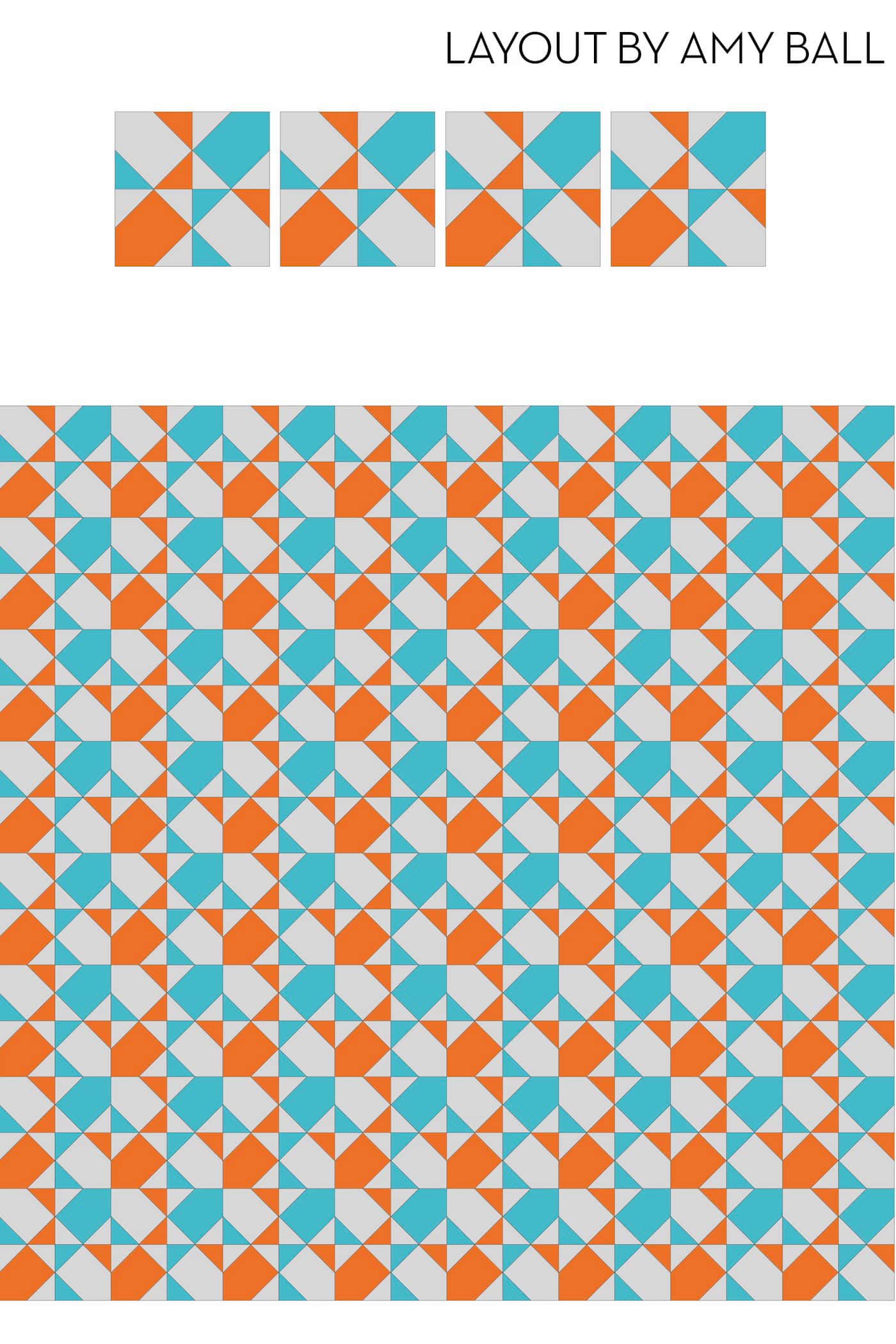 diagramme de blocs de courtepointe orange et bleu dans la disposition du dessus de courtepointe