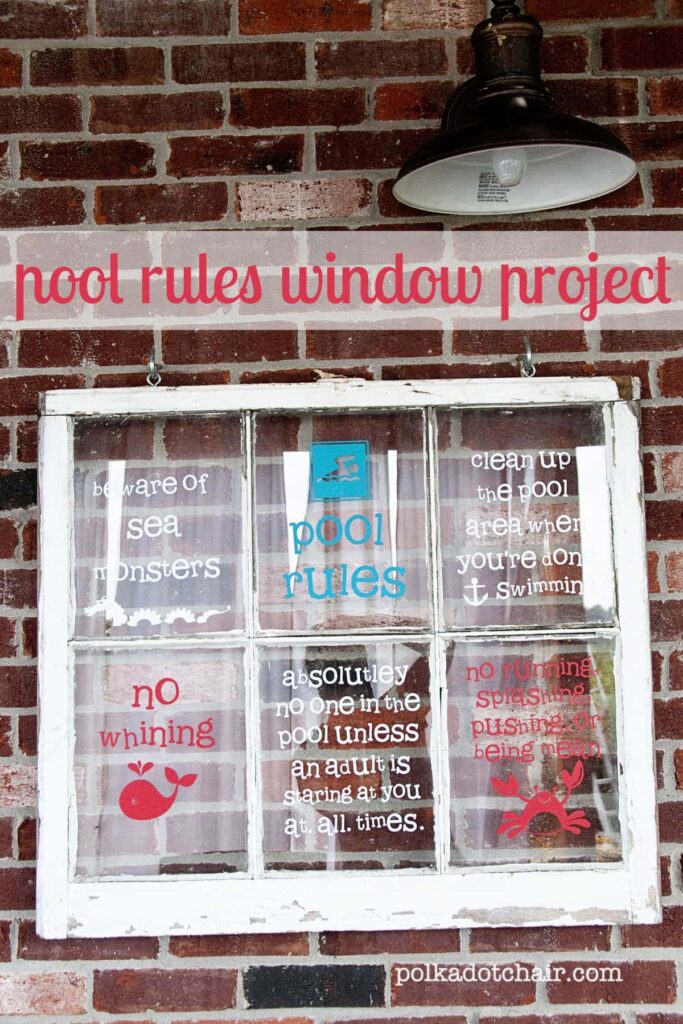 Panneau de règles de piscine, fabriqué à partir d'une vieille fenêtre