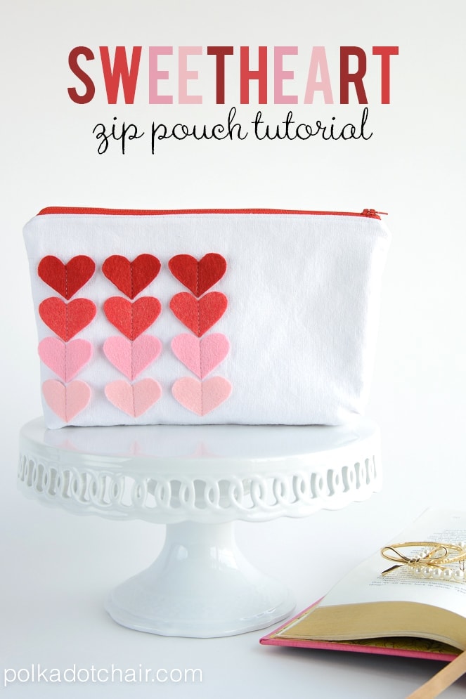 Tutoriel de couture sweetheart zip pouch .. un projet de couture mignon et simple pour la saint-valentin