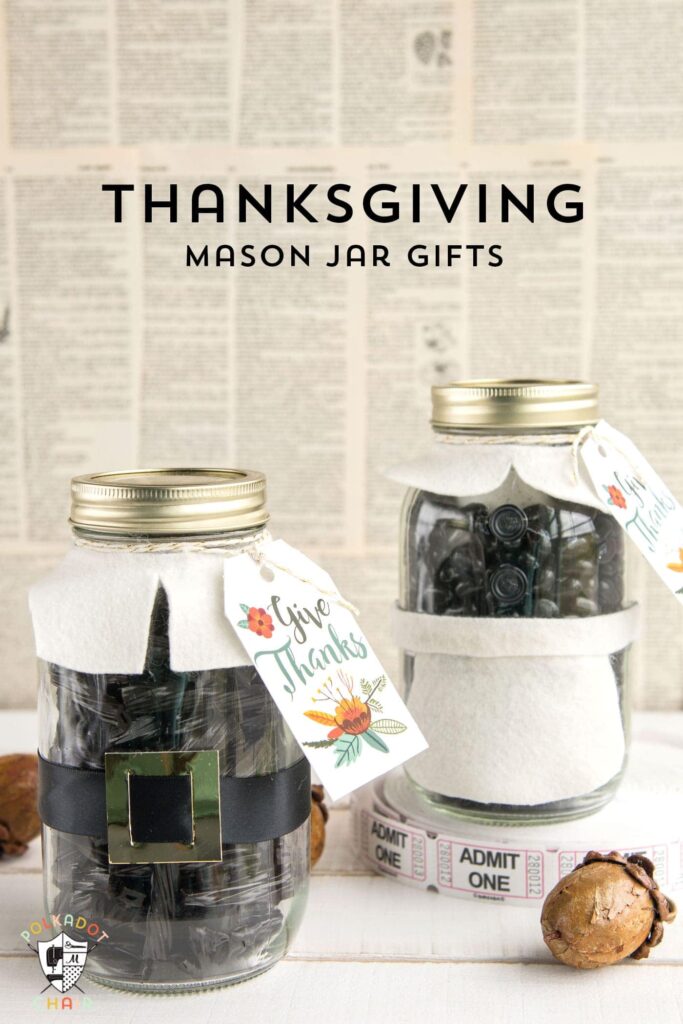 Idée cadeau mignonne de thanksgiving pilgrim mason jar, serait mignonne pour un cadeau d'hôtesse ou d'enseignant.